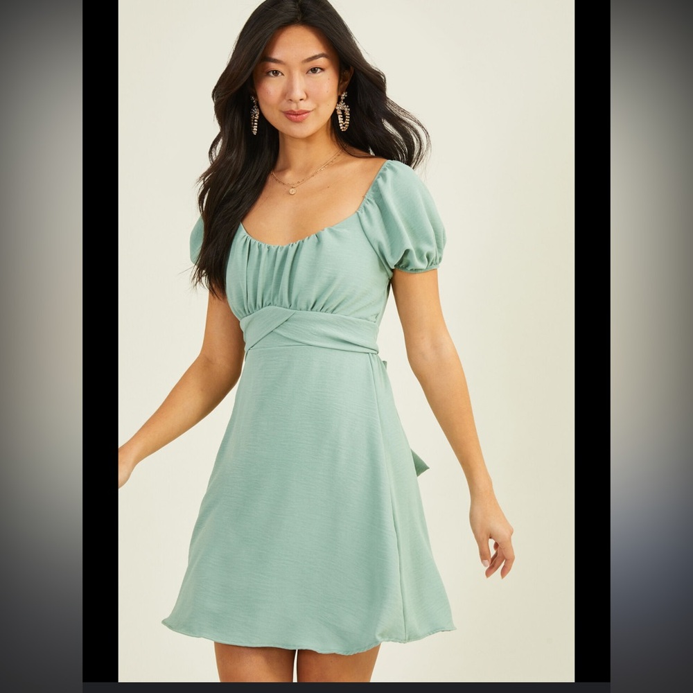 Altar'd State whimsical satin Puff Sleeve Mini milk made Dress fairy babydoll L - Picture 5 of 14